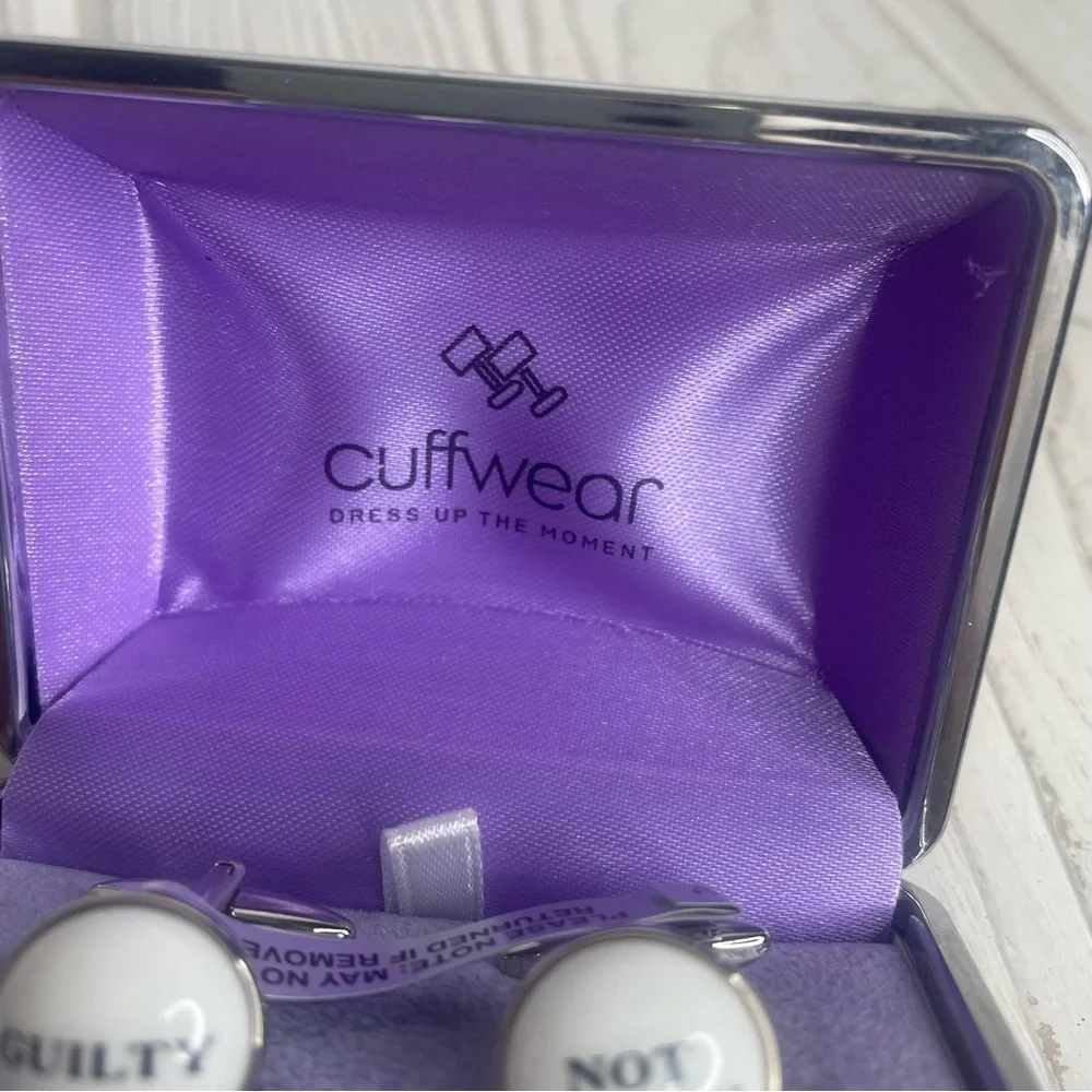 Cuffwear Guilty Not Guilty Cuff Links Rhodium Plated NIB Swivel Back Gift Box